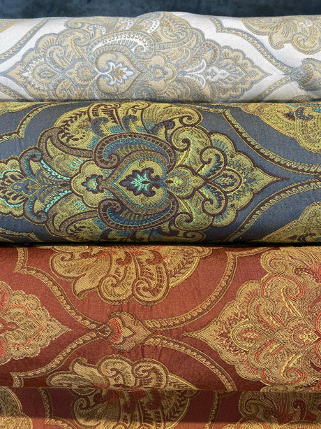 Artifact Pearl Beige M8982 Barrow Jacquard Brocade Fabric - Beige Antique Design, 13-1/2" Horizontal Repeat, 8-3/4" Vertical Repeat (1 Yard)