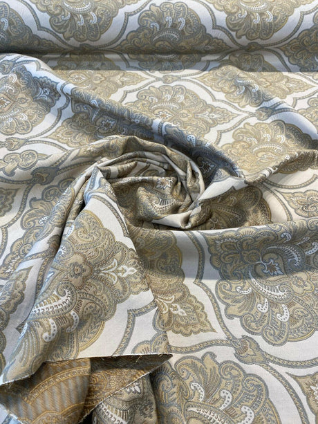Artifact Pearl Beige M8982 Barrow Jacquard Brocade Fabric - Beige Antique Design, 13-1/2" Horizontal Repeat, 8-3/4" Vertical Repeat (1 Yard)