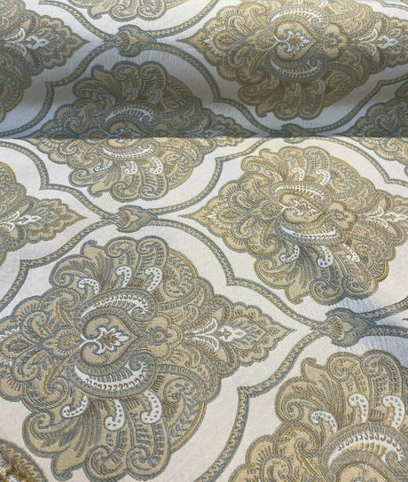 Artifact Pearl Beige M8982 Barrow Jacquard Brocade Fabric - Beige Antique Design, 13-1/2" Horizontal Repeat, 8-3/4" Vertical Repeat (1 Yard)