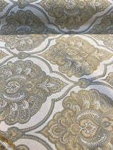 Artifact Pearl Beige M8982 Barrow Jacquard Brocade Fabric - Beige Antique Design, 13-1/2" Horizontal Repeat, 8-3/4" Vertical Repeat (1 Yard)