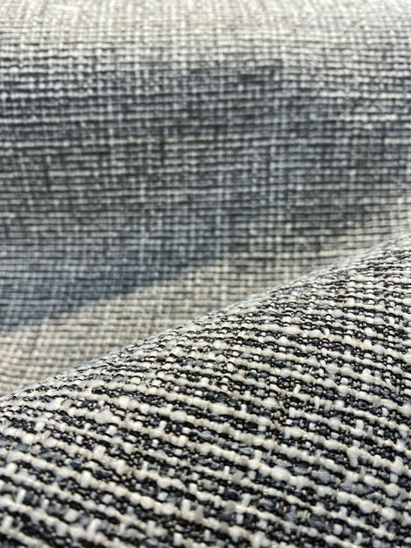 Rhapsody Onyx Latex Backed Chenille Tweed Upholstery Fabric - Onyx Black, White/Offwhite, Textured Tweed Feel, 55" Width (1 Yard)