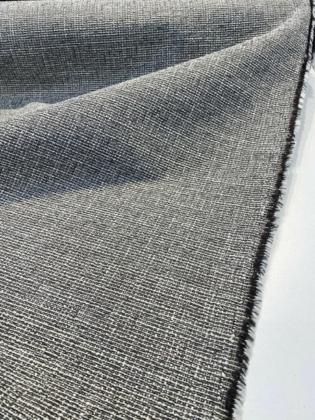 Rhapsody Onyx Latex Backed Chenille Tweed Upholstery Fabric - Onyx Black, White/Offwhite, Textured Tweed Feel, 55" Width (1 Yard)