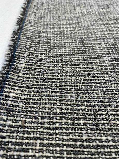 Rhapsody Onyx Latex Backed Chenille Tweed Upholstery Fabric - Onyx Black, White/Offwhite, Textured Tweed Feel, 55" Width (1 Yard)