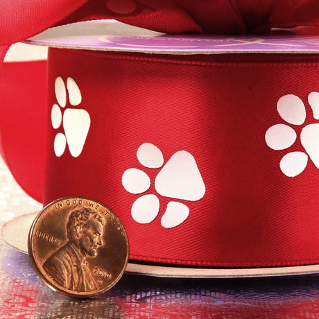 Red Paw Print Satin Ribbon  4 '' X - " 50 '   1 / EACH