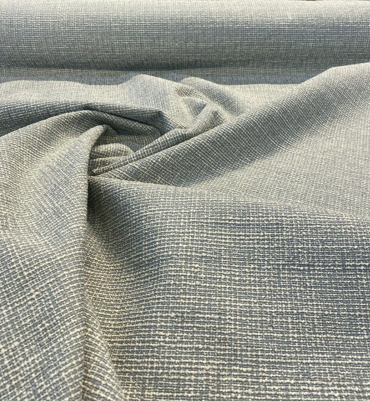 Rhapsody Blue Sky Latex Backed Chenille Tweed Upholstery Fabric - Sky Blue/Off White Beige Tweed, 55" Width (1 Yard)