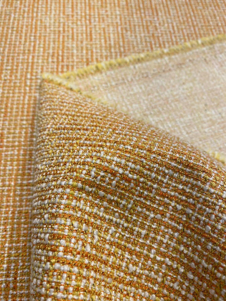 Rhapsody Chenille Upholstery Fabric - Tangerine Orange, Beige Off-White, Textured Tweed Feel, 55" Width (1 Yard)