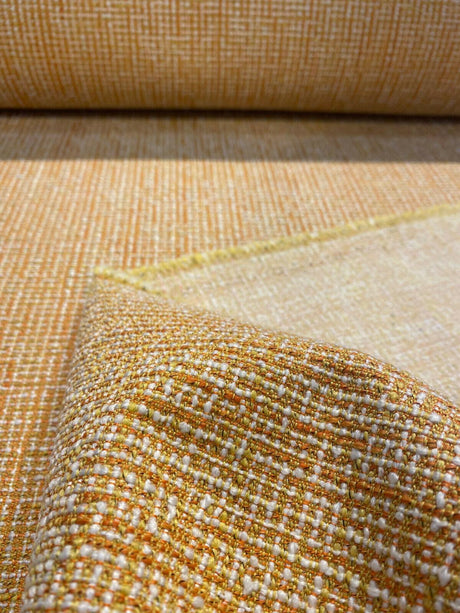 Rhapsody Chenille Upholstery Fabric - Tangerine Orange, Beige Off-White, Textured Tweed Feel, 55" Width (1 Yard)