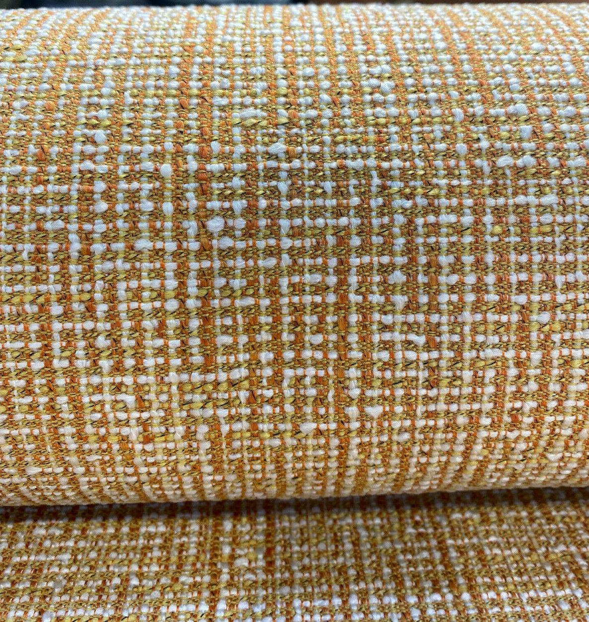 Rhapsody Chenille Upholstery Fabric - Tangerine Orange, Beige Off-White, Textured Tweed Feel, 55" Width (1 Yard)