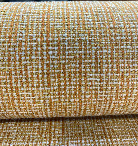 Rhapsody Chenille Upholstery Fabric - Tangerine Orange, Beige Off-White, Textured Tweed Feel, 55" Width (1 Yard)