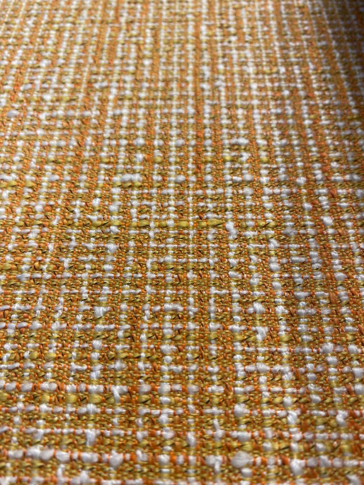 Rhapsody Chenille Upholstery Fabric - Tangerine Orange, Beige Off-White, Textured Tweed Feel, 55" Width (1 Yard)
