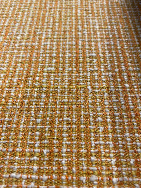 Rhapsody Chenille Upholstery Fabric - Tangerine Orange, Beige Off-White, Textured Tweed Feel, 55" Width (1 Yard)