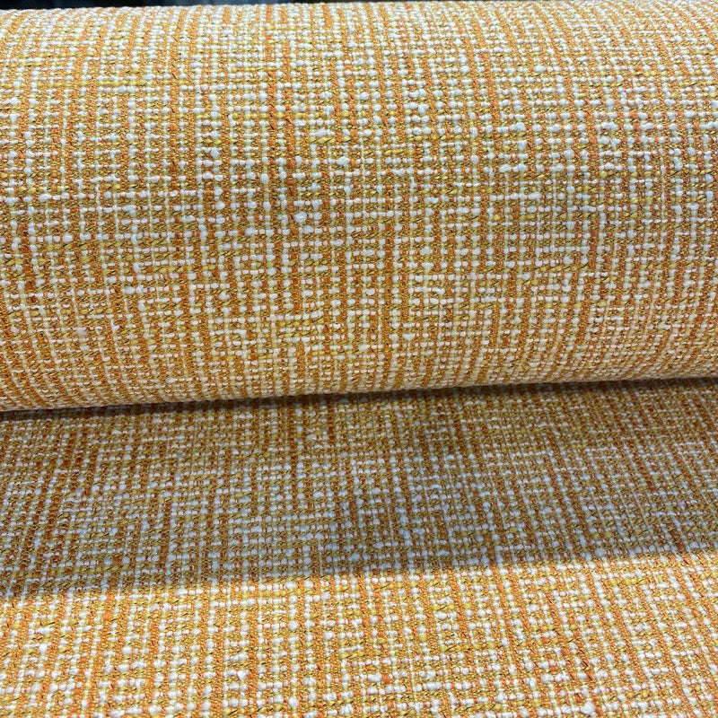 Rhapsody Chenille Upholstery Fabric - Tangerine Orange, Beige Off-White, Textured Tweed Feel, 55" Width (1 Yard)