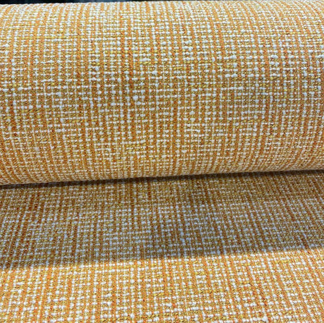 Rhapsody Chenille Upholstery Fabric - Tangerine Orange, Beige Off-White, Textured Tweed Feel, 55" Width (1 Yard)
