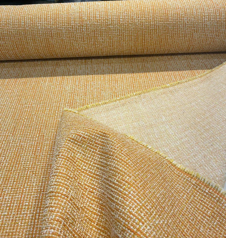 Rhapsody Chenille Upholstery Fabric - Tangerine Orange, Beige Off-White, Textured Tweed Feel, 55" Width (1 Yard)