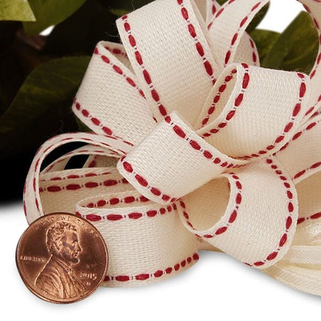Natural Pull Bow with Red Stitching 5/8 '' X 3 1/2 '' - 12 EACH / PACKAGE