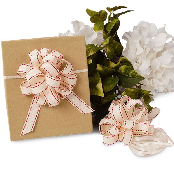 Natural Pull Bow with Red Stitching 5/8 '' X 3 1/2 '' - 12 EACH / PACKAGE