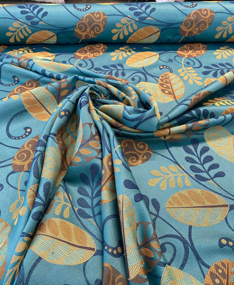 Cultivate Barrow Jacquard Fabric - Teal Floral, 13-1/2" Horizontal Repeat, 13-7/8" Vertical Repeat (1 Yard)
