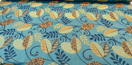 Cultivate Barrow Jacquard Fabric - Teal Floral, 13-1/2" Horizontal Repeat, 13-7/8" Vertical Repeat (1 Yard)