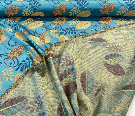 Cultivate Barrow Jacquard Fabric - Teal Floral, 13-1/2" Horizontal Repeat, 13-7/8" Vertical Repeat (1 Yard)