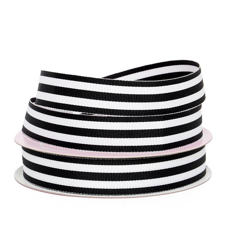 Black Jenna Striped Grosgrain Ribbon – 5/8" x 25 Yards (1 Roll)