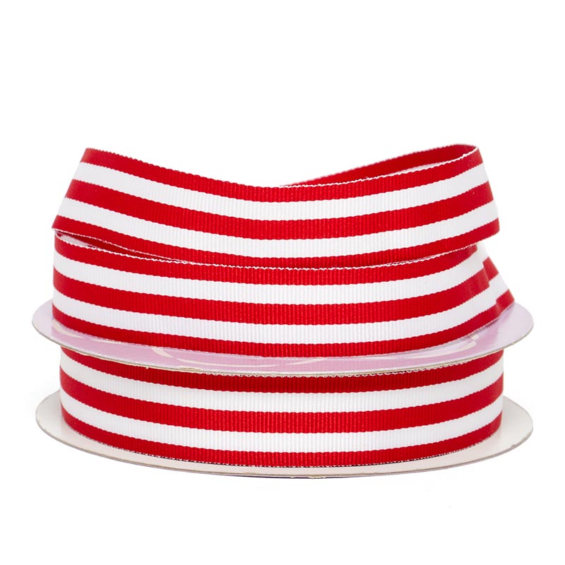 Red Jenna Striped Grosgrain Ribbon – 5/8" x 25 Yards (1 Roll)