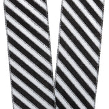 Black & White Diagonal Striped Wired Ribbon 1 1/2 '' X 25 yd Color 1 / ROLL