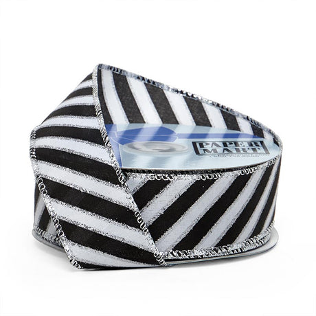 Cinta con alambre a rayas diagonales en blanco y negro 1 1/2'' x 25 yd color 1 / ROLLO