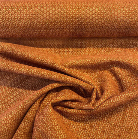 Whalehead Lacquer Rustic Barrow Chenille Upholstery Fabric - Rustic Orange With Gold Design, 56" Width (By The Yard)