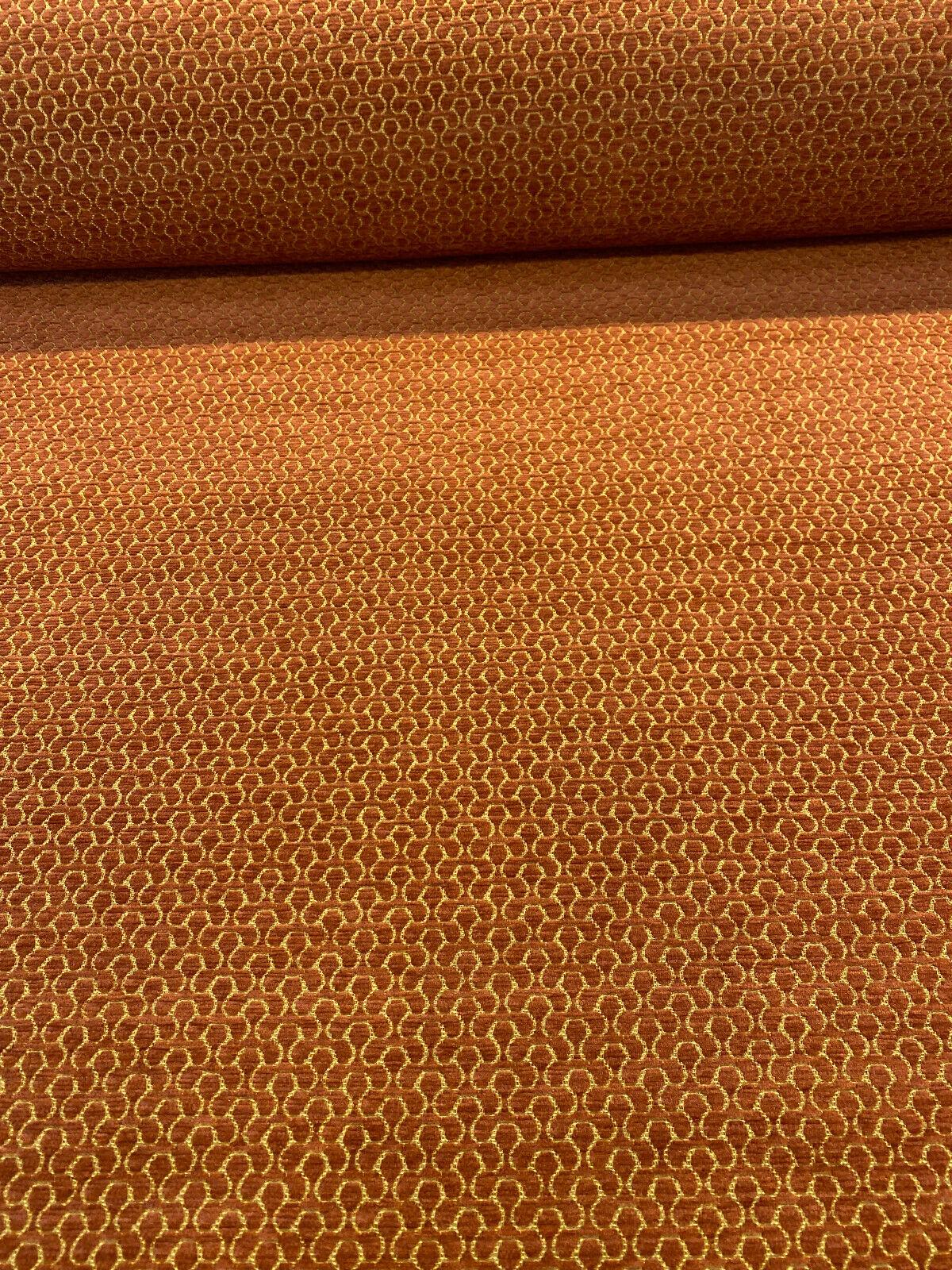 Whalehead Lacquer Rustic Barrow Chenille Upholstery Fabric - Rustic Orange With Gold Design, 56" Width (By The Yard)