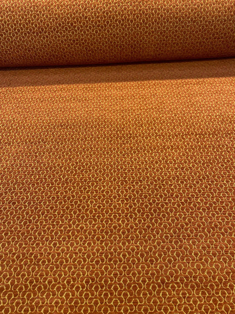 Whalehead Lacquer Rustic Barrow Chenille Upholstery Fabric - Rustic Orange With Gold Design, 56" Width (By The Yard)