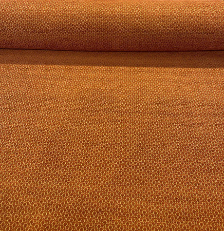 Whalehead Lacquer Rustic Barrow Chenille Upholstery Fabric - Rustic Orange With Gold Design, 56" Width (By The Yard)