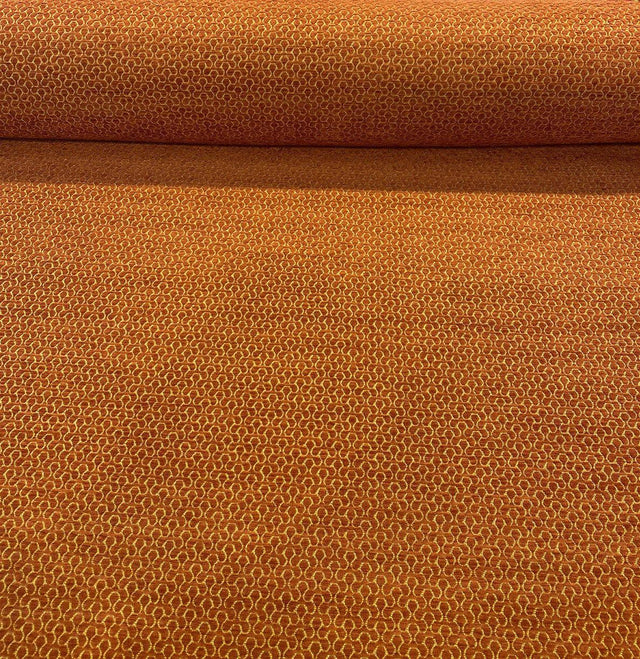 Whalehead Lacquer Rustic Barrow Chenille Upholstery Fabric - Rustic Orange With Gold Design, 56" Width (By The Yard)