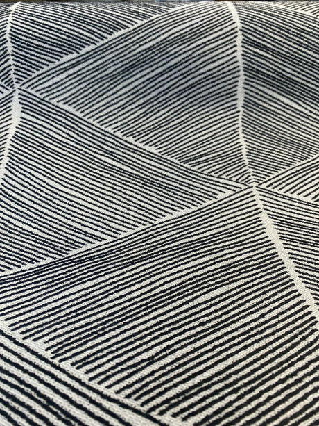 Talocan Geometric Latex Backed Polyester Fabric - Onyx Black And Off White Geometric, 57" Width (By The Yard)