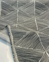 Talocan Geometric Latex Backed Polyester Fabric - Onyx Black And Off White Geometric, 57" Width (By The Yard)