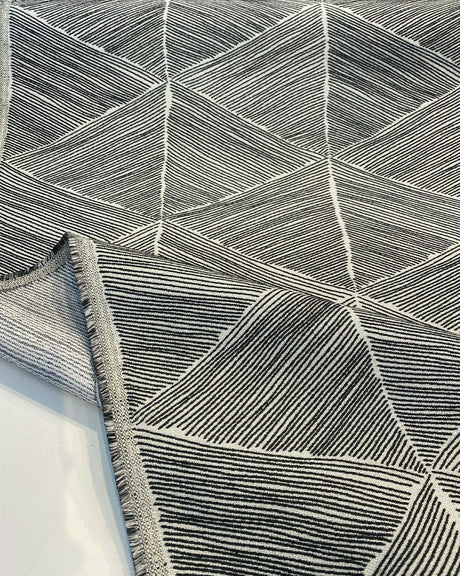 Talocan Geometric Latex Backed Polyester Fabric - Onyx Black And Off White Geometric, 57" Width (By The Yard)