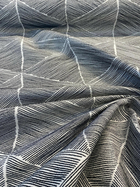 Talocan Geometric Latex Backed Polyester Fabric - Onyx Black And Off White Geometric, 57" Width (By The Yard)