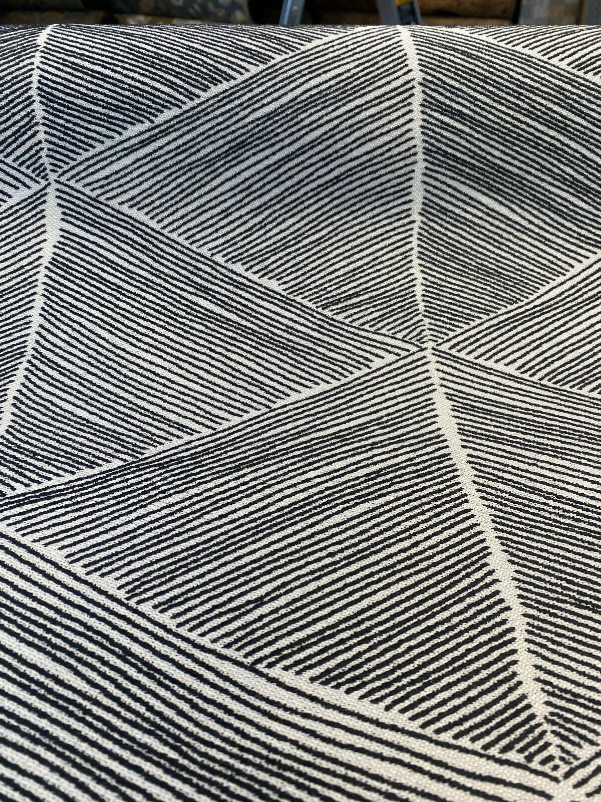 Talocan Geometric Latex Backed Polyester Fabric - Onyx Black And Off White Geometric, 57" Width (By The Yard)