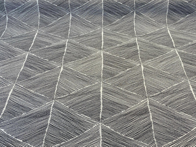 Talocan Geometric Latex Backed Polyester Fabric - Onyx Black And Off White Geometric, 57" Width (By The Yard)
