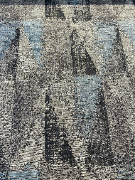 Old Town Blue Haze Chenille Upholstery Fabric - Light Blue, Teal, Gray, Silver, And Black Geometric, 55" Width (1 Yard)
