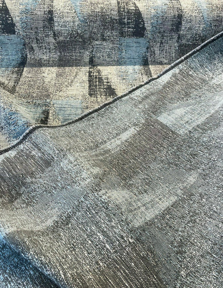 Old Town Blue Haze Chenille Upholstery Fabric - Light Blue, Teal, Gray, Silver, And Black Geometric, 55" Width (1 Yard)