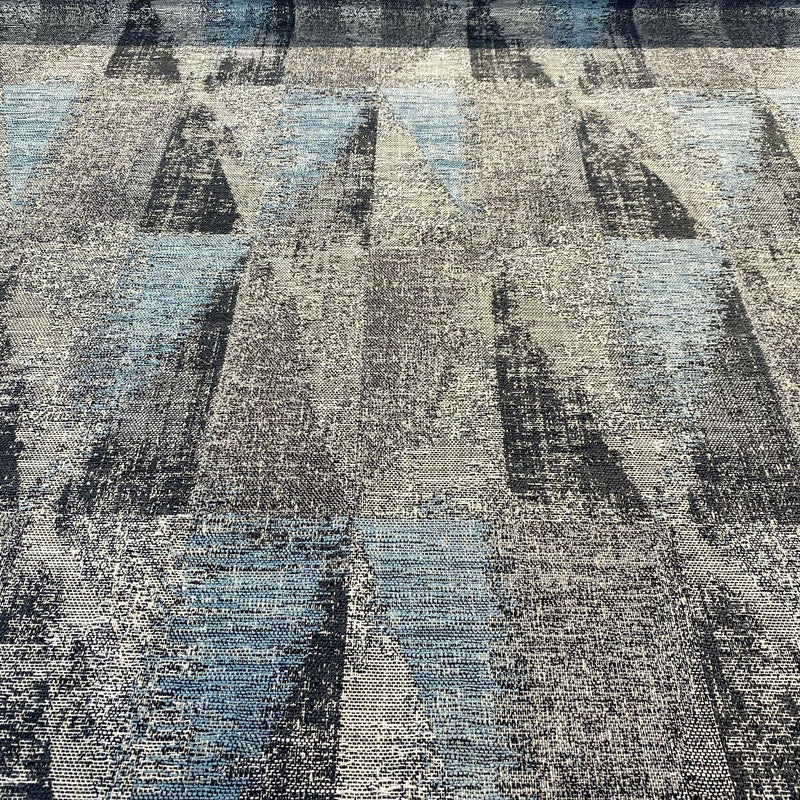 Old Town Blue Haze Chenille Upholstery Fabric - Light Blue, Teal, Gray, Silver, And Black Geometric, 55" Width (1 Yard)