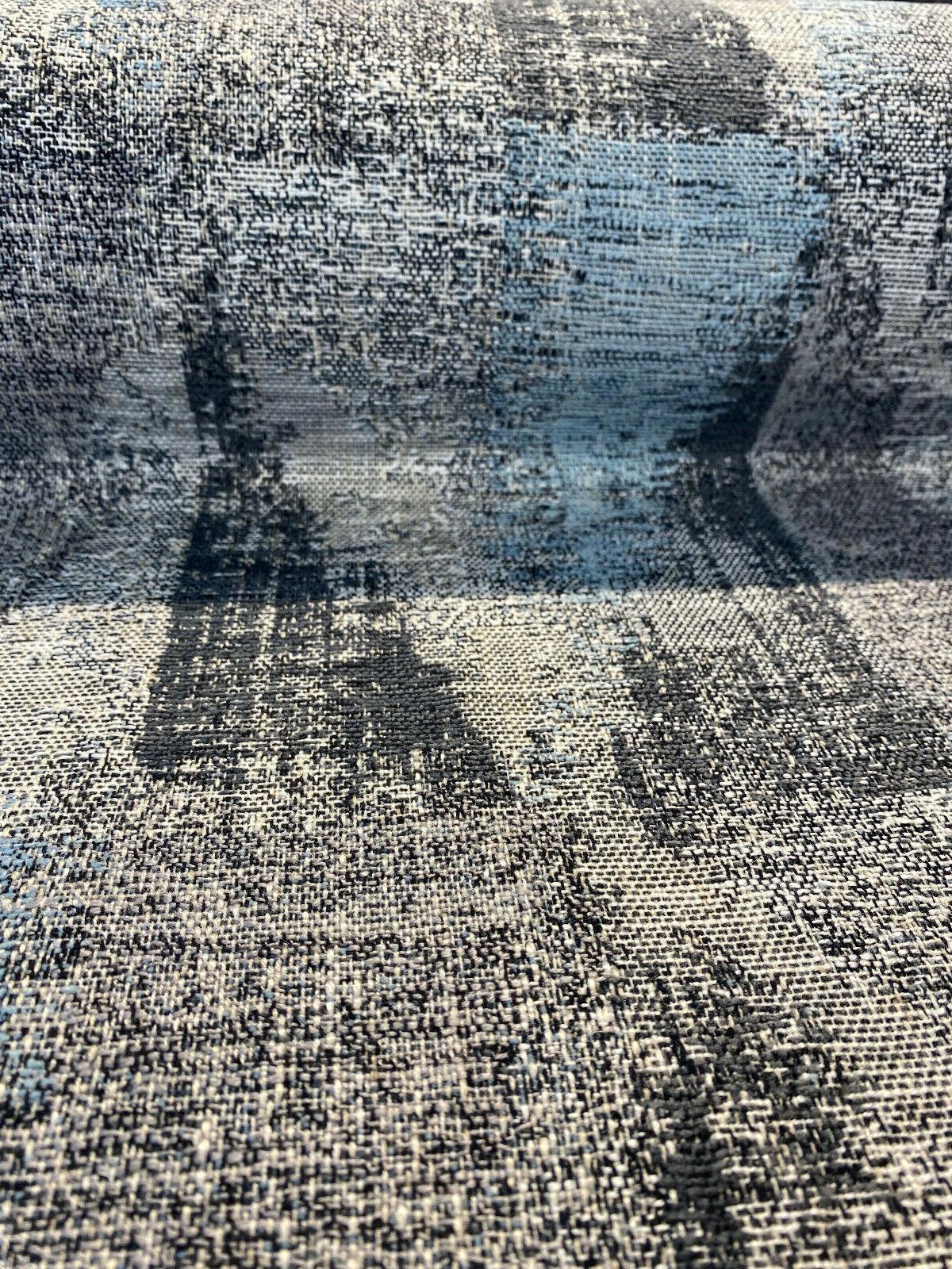 Old Town Blue Haze Chenille Upholstery Fabric - Light Blue, Teal, Gray, Silver, And Black Geometric, 55" Width (1 Yard)