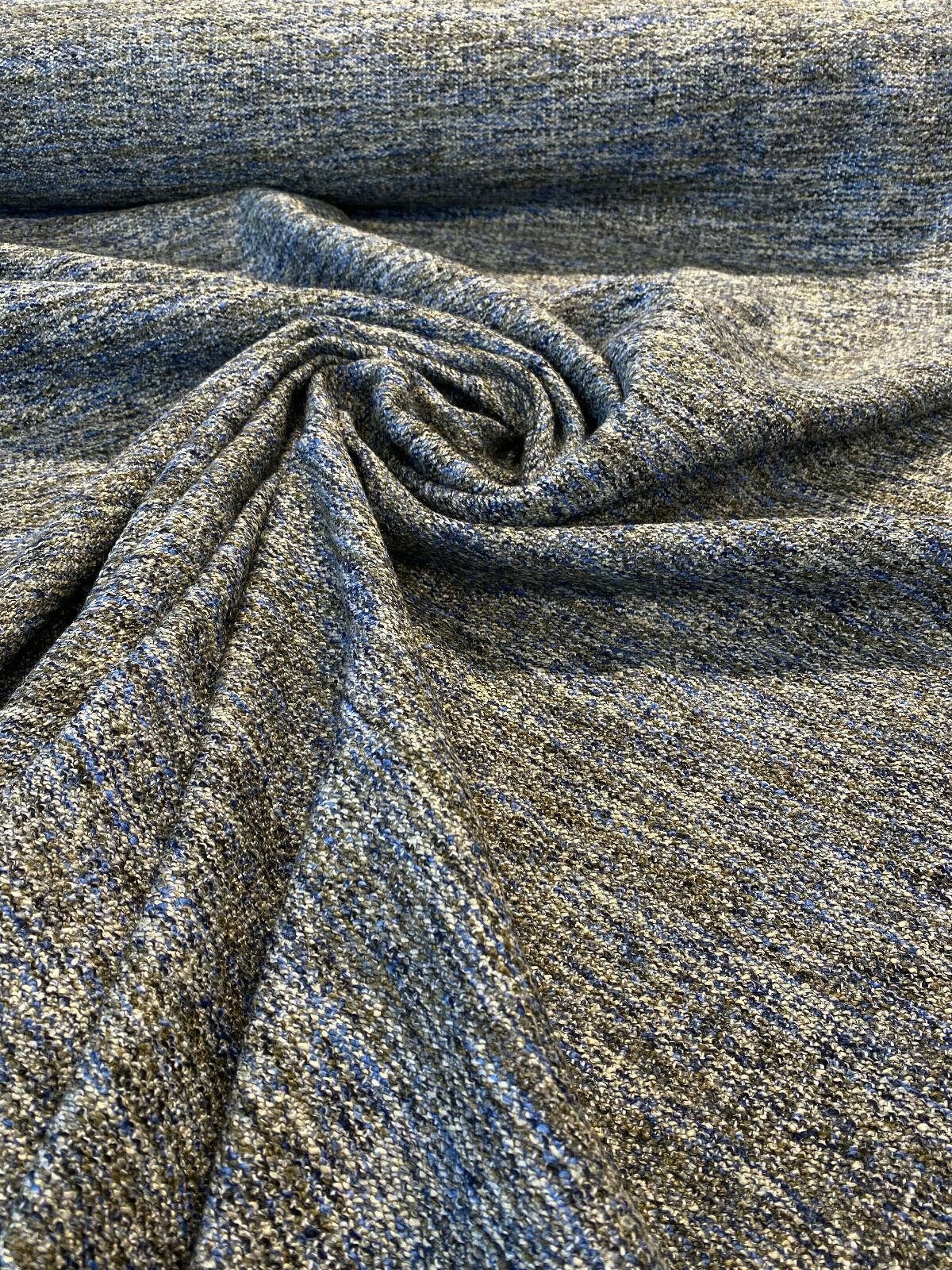 Chubby Cheeks Blue Capri Soft Tweed Chenille Polyester Fabric - Blue, Off-White, Brown Hints Of Black, 56" Width (1 Yard)
