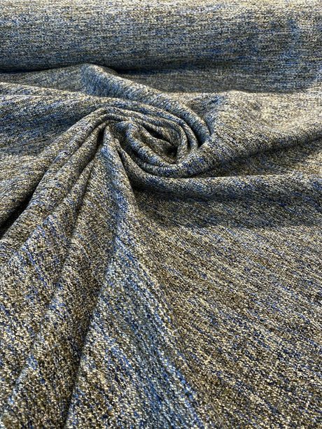 Chubby Cheeks Blue Capri Soft Tweed Chenille Polyester Fabric - Blue, Off-White, Brown Hints Of Black, 56" Width (1 Yard)
