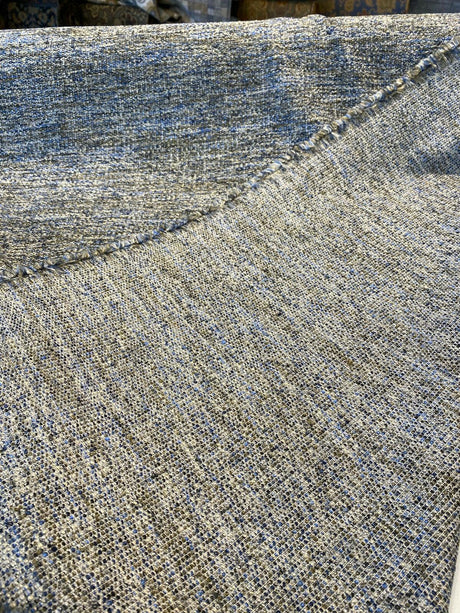 Chubby Cheeks Blue Capri Soft Tweed Chenille Polyester Fabric - Blue, Off-White, Brown Hints Of Black, 56" Width (1 Yard)