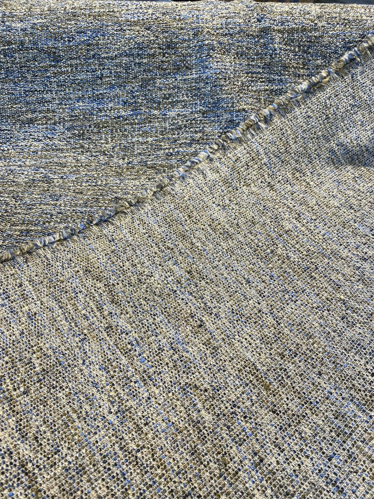 Chubby Cheeks Blue Capri Soft Tweed Chenille Polyester Fabric - Blue, Off-White, Brown Hints Of Black, 56" Width (1 Yard)