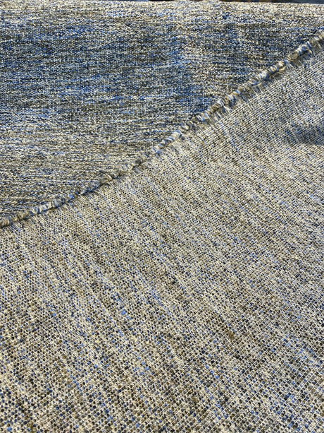 Chubby Cheeks Blue Capri Soft Tweed Chenille Polyester Fabric - Blue, Off-White, Brown Hints Of Black, 56" Width (1 Yard)