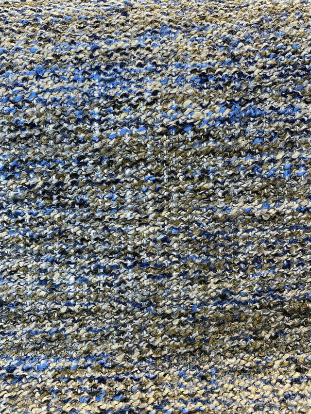 Chubby Cheeks Blue Capri Soft Tweed Chenille Polyester Fabric - Blue, Off-White, Brown Hints Of Black, 56" Width (1 Yard)