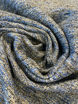 Chubby Cheeks Blue Capri Soft Tweed Chenille Polyester Fabric - Blue, Off-White, Brown Hints Of Black, 56" Width (1 Yard)