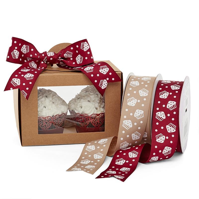 Cupcake Print Grosgrain Ribbon 1 1/2 '' X 25 yd Burgundy Color 1 / ROLL